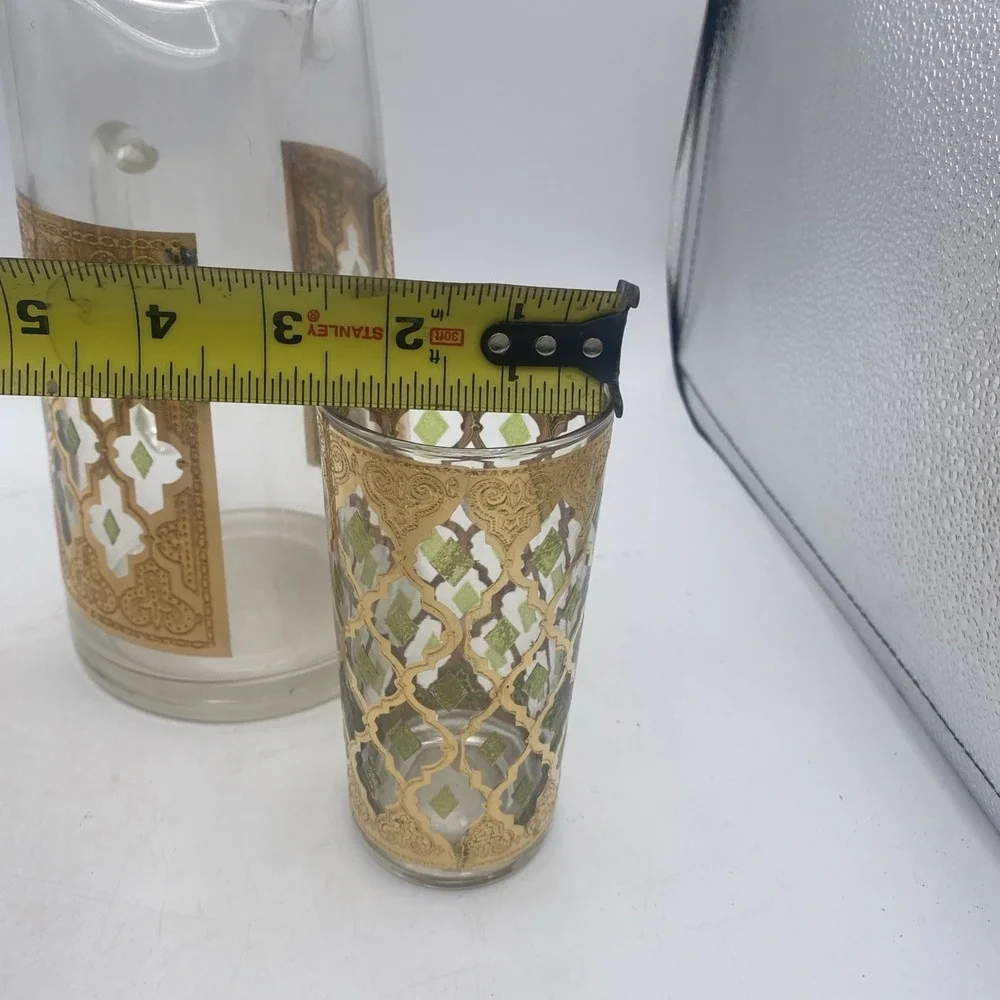 VTG MCM Culver Valencia  22k Gold Tumblers 5 Pc Glasses & Pitcher Barware Set